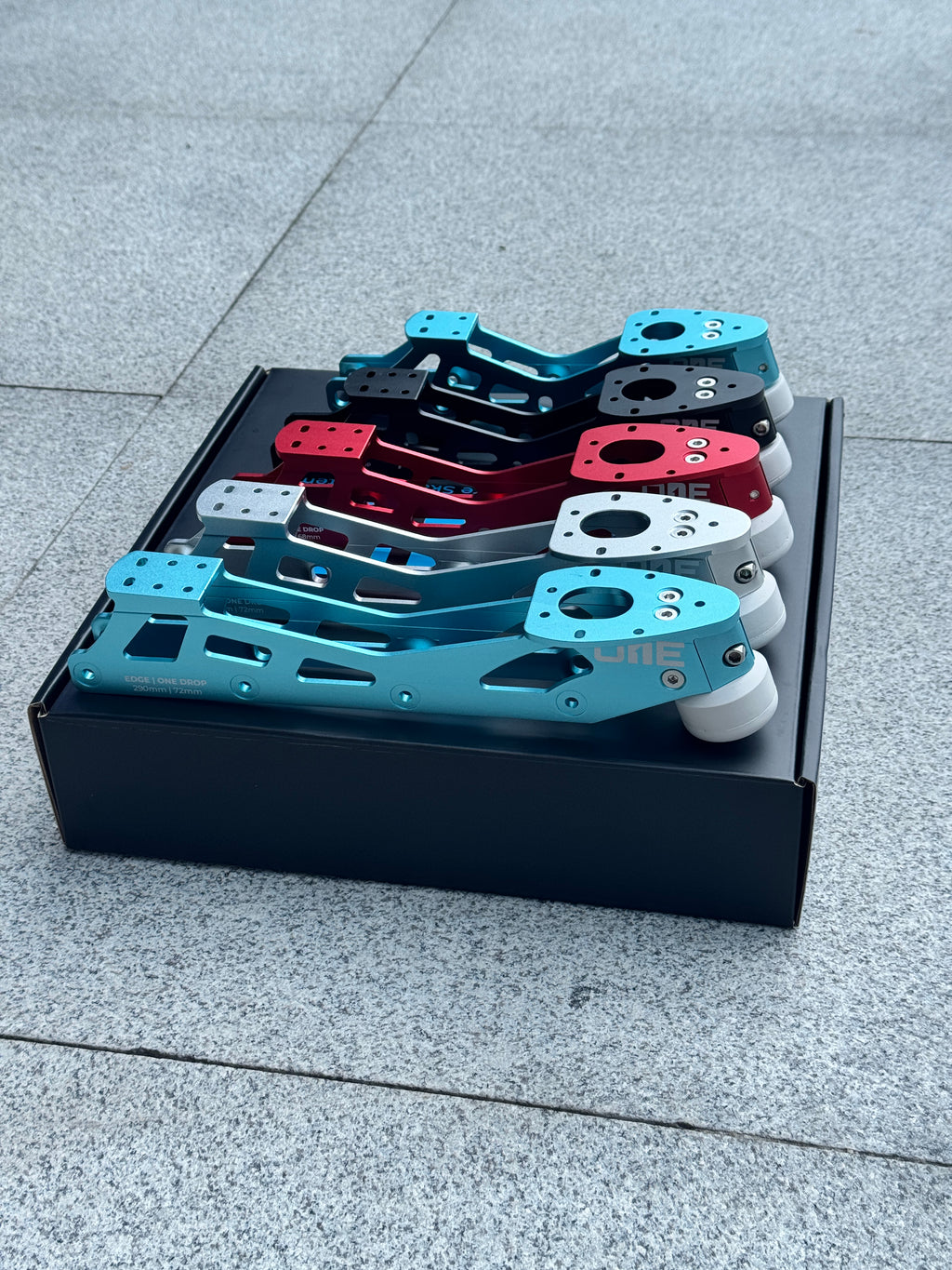 ONE Blades EDGE inline figure skating frames in all five sizes, AETHER, GLACIER, OBSIDIAN and CRUCIBLE colorways
