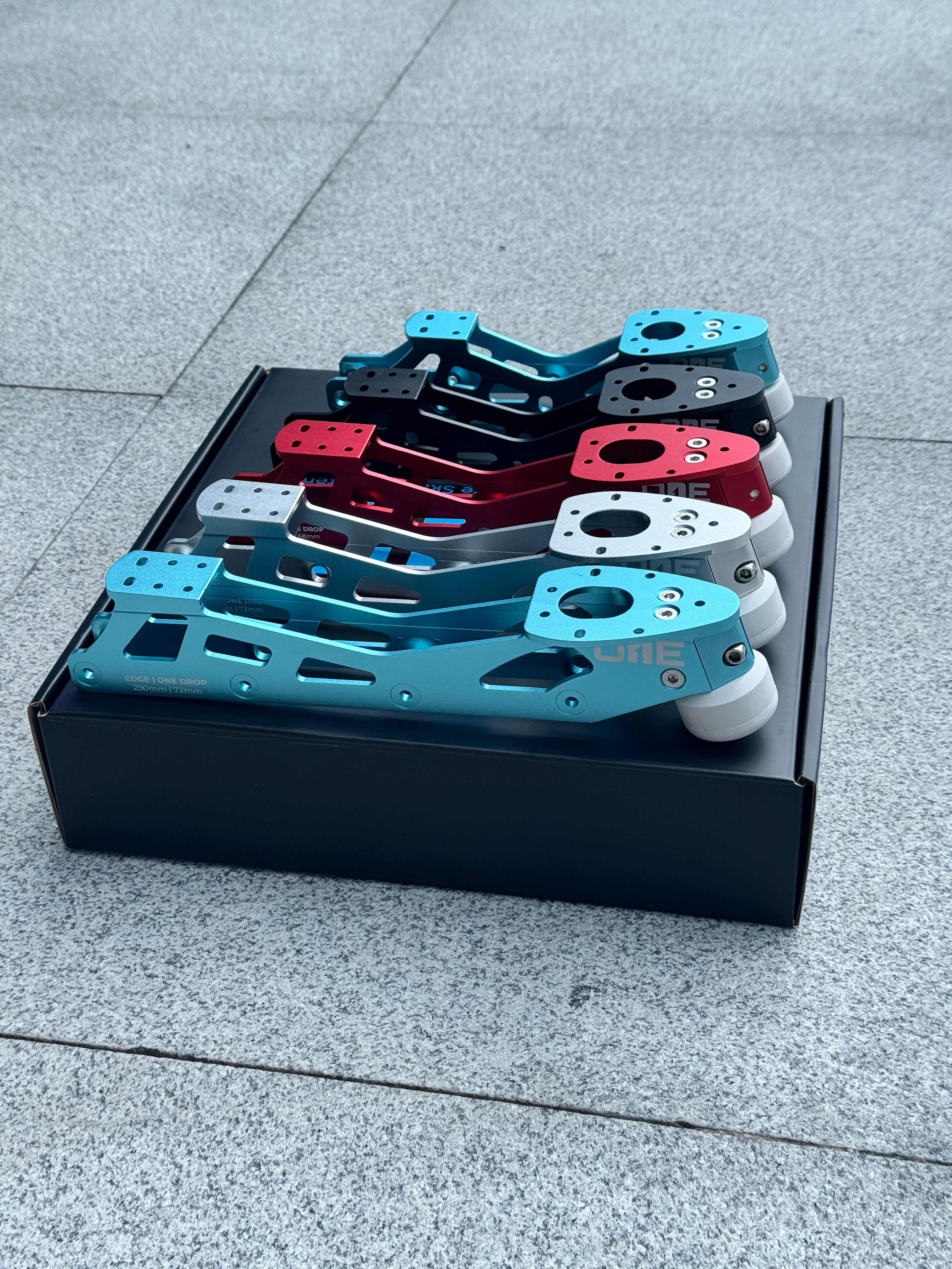 ONE Blades EDGE inline figure skating frames in all five sizes, AETHER, GLACIER, OBSIDIAN and CRUCIBLE colorways
