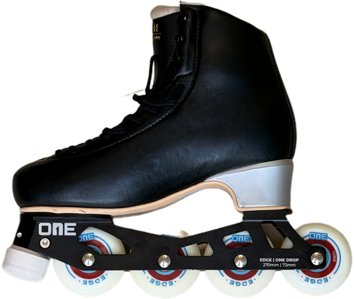 OBSIDIAN black EDGE™ mounted on a figure skating boot